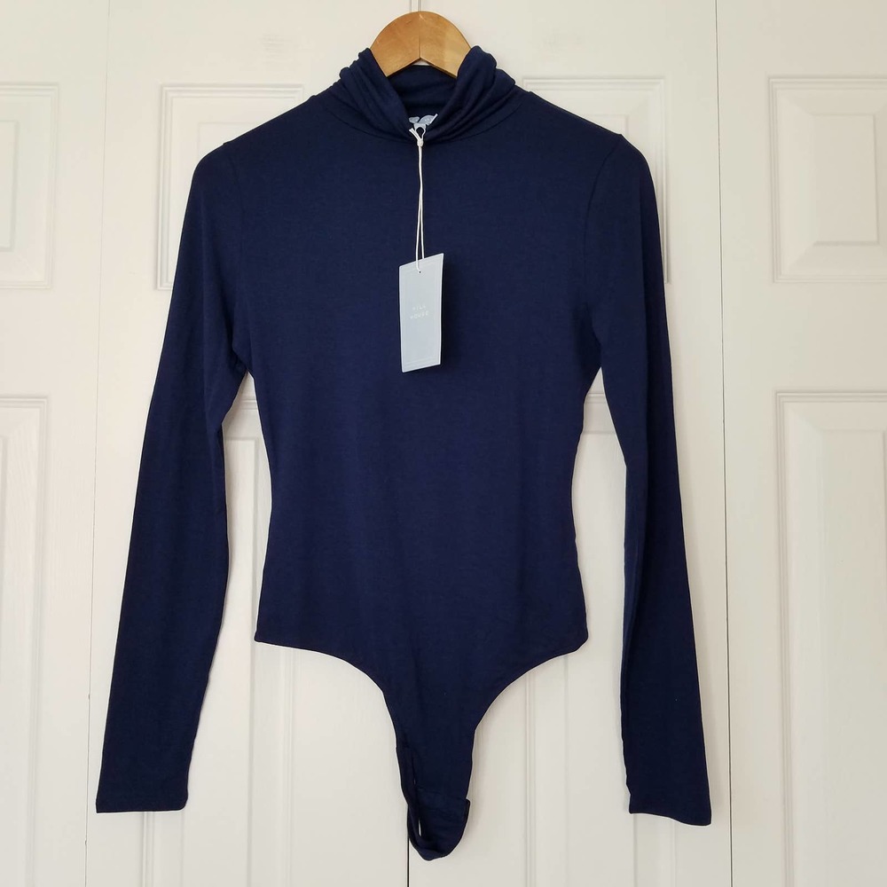 Hill House The Luna Bodysuit Turtleneck Navy Blue X-Small NWT